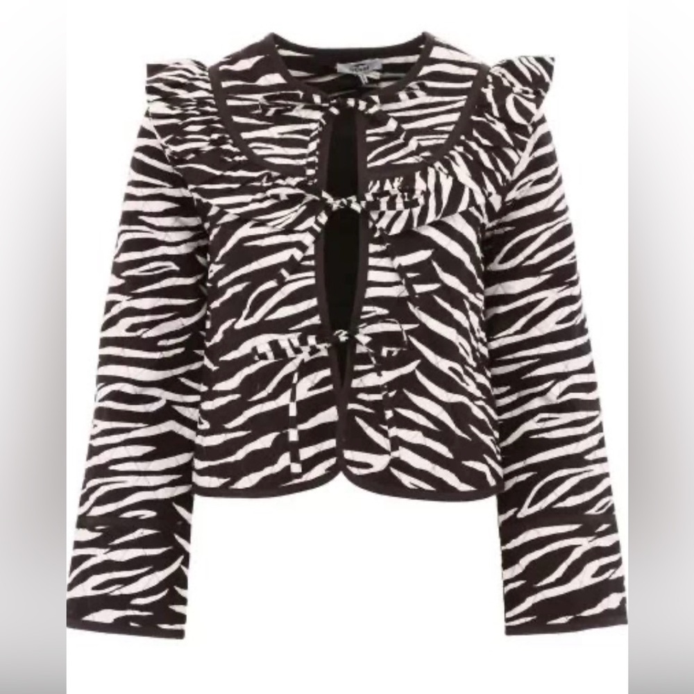 Ganni Faulkner Black & White Zebra-Print Quilted Tie-Front Jacket. EUC - Picture 2 of 7
